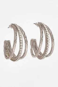 Quiz Silver Diamante Hoop Earrings Outlet