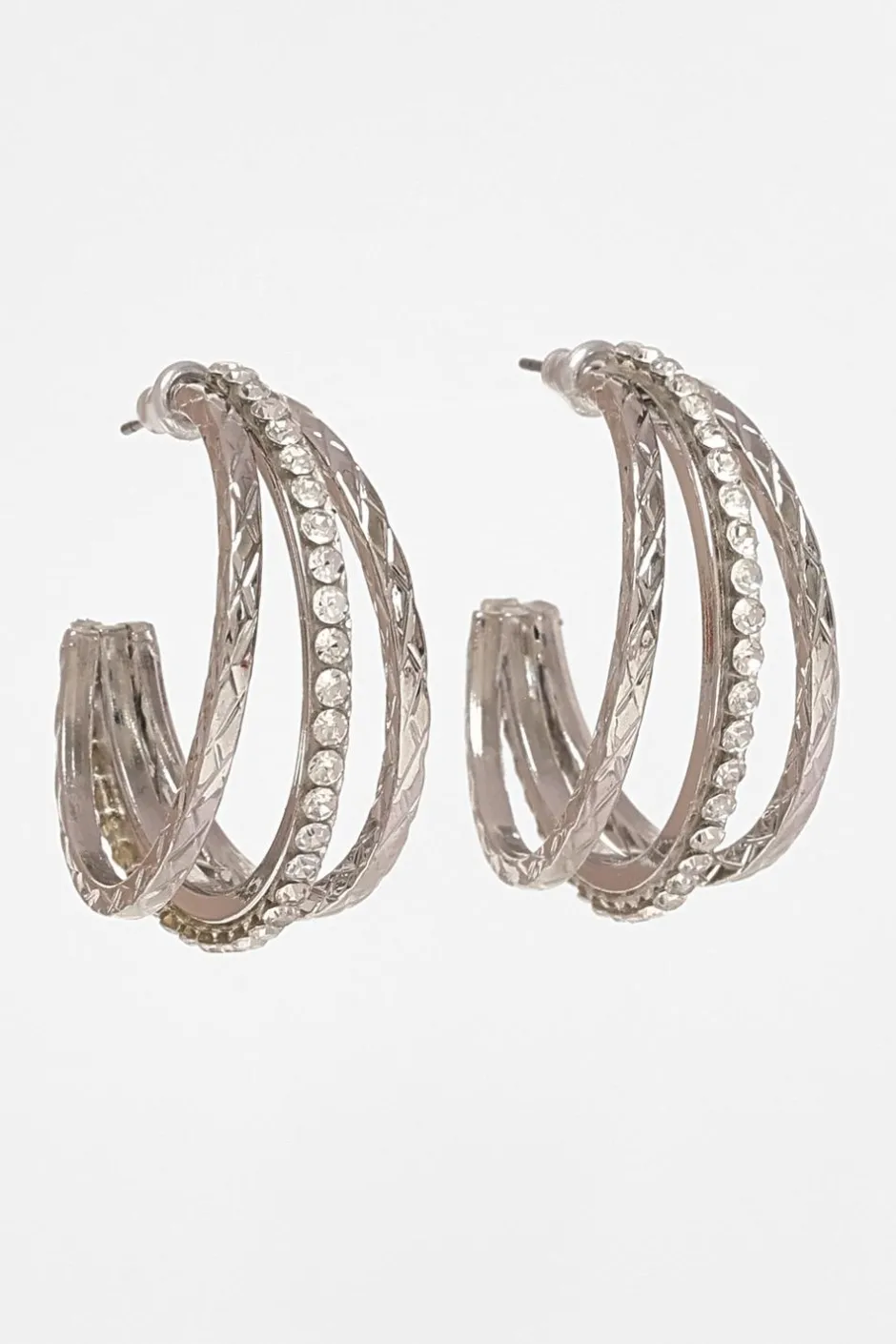Quiz Silver Diamante Hoop Earrings Outlet