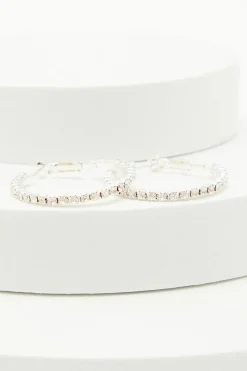 Quiz Diamante Hoop Earrings Silver New