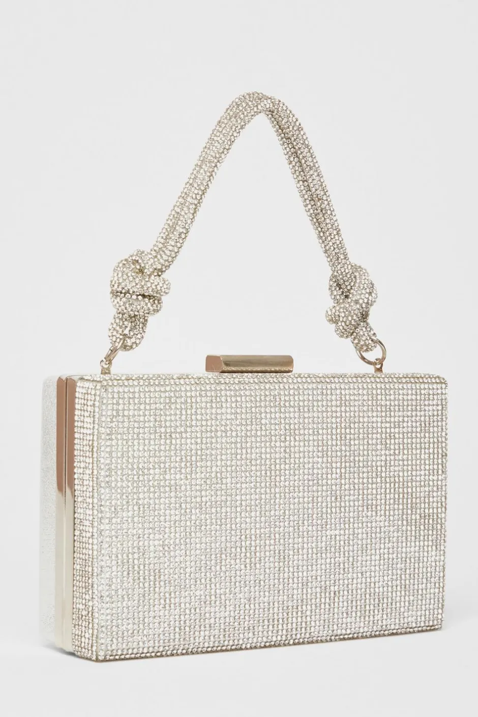 Quiz Silver Diamante Knot Top Handle Bag Clearance