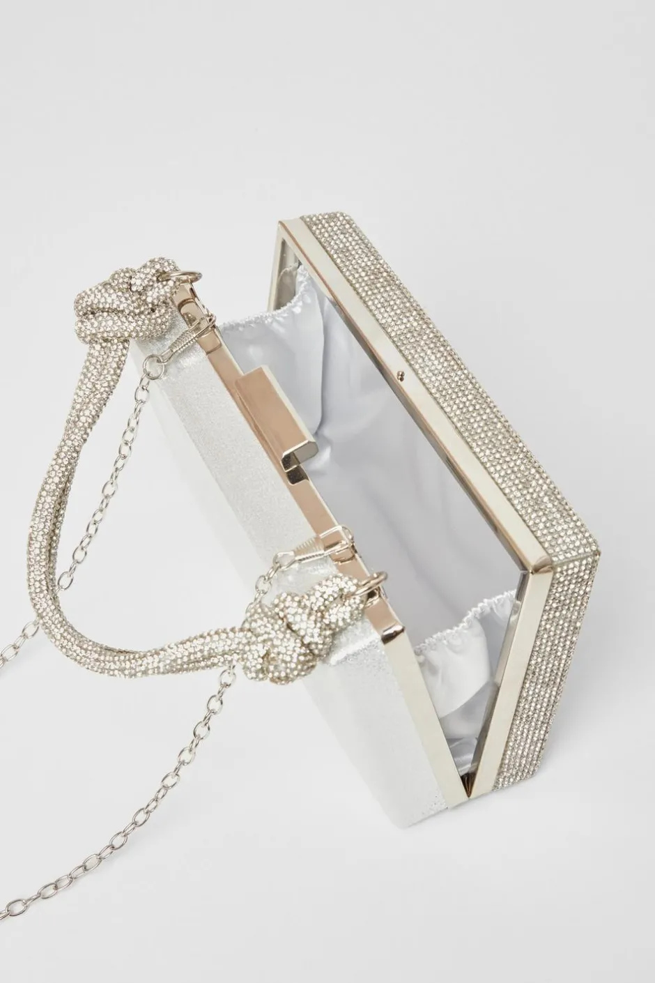 Quiz Silver Diamante Knot Top Handle Bag Clearance