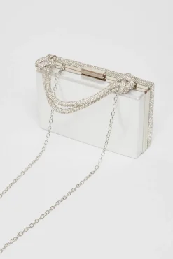Quiz Silver Diamante Knot Top Handle Bag Clearance