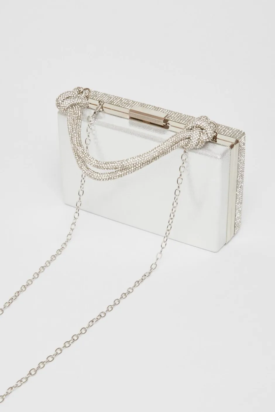 Quiz Silver Diamante Knot Top Handle Bag Clearance