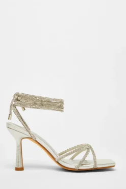 Quiz Diamante Lace Up Heels Silver New