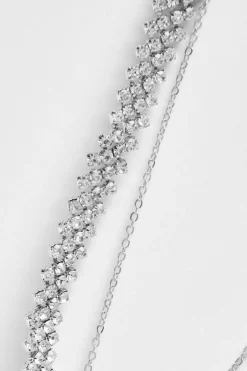 Quiz Diamante Layered Necklace Silver New
