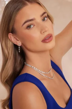 Quiz Silver Diamante Layered Necklace Sale
