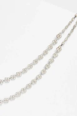 Quiz Silver Diamante Layered Necklace Sale