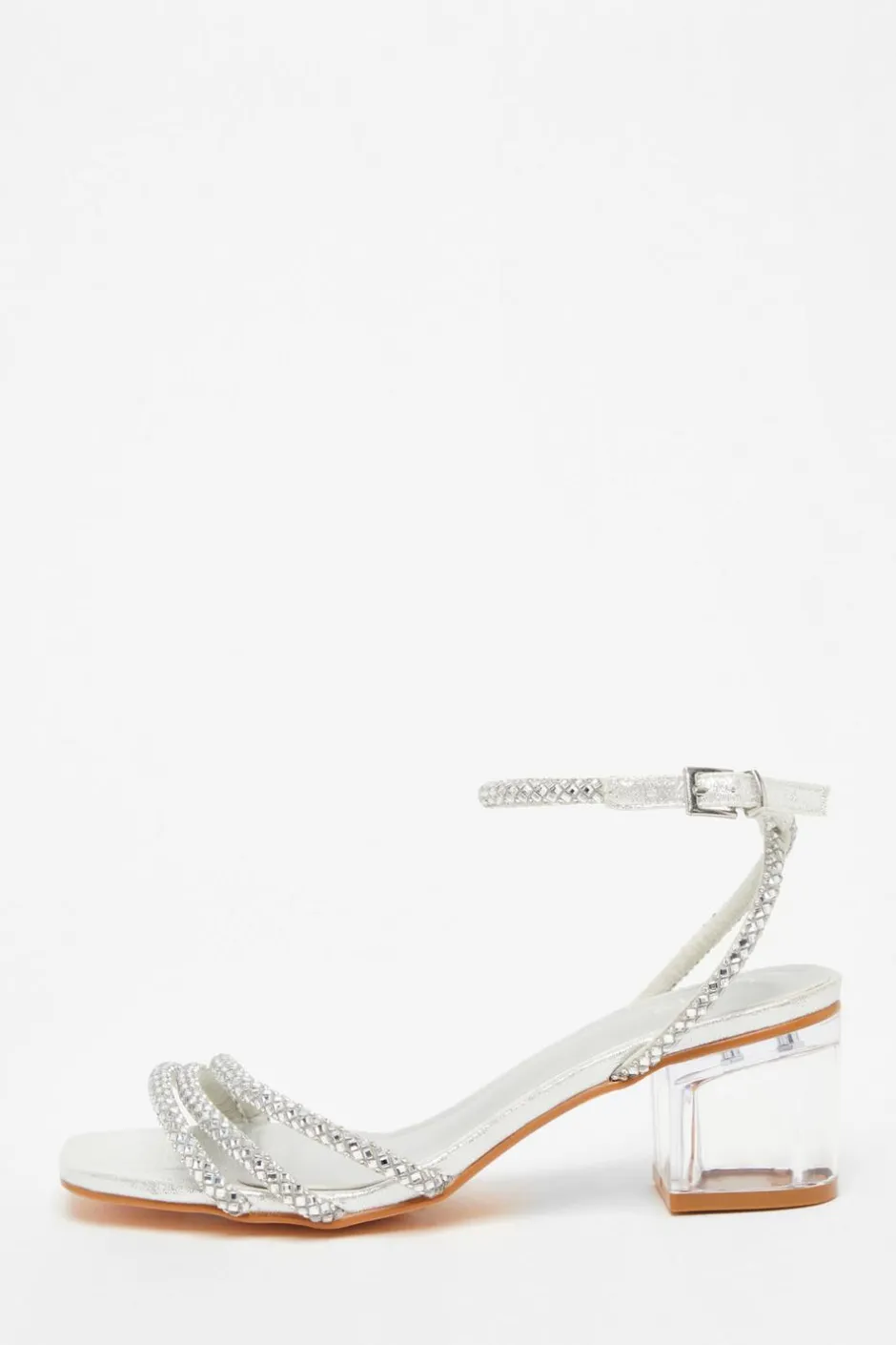Quiz Diamante Low Heeled Sandals Silver Clearance