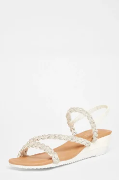 Quiz Silver Diamante Low Wedge Sandals Hot