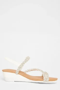 Quiz Silver Diamante Low Wedge Sandals Hot