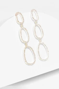 Quiz Silver Diamante Oval Drop Earrings