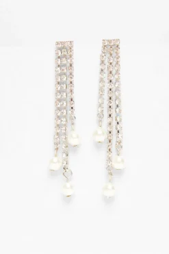 Quiz Silver Diamante Pearl Fringe Earrings Best