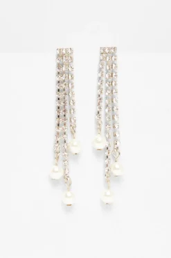 Quiz Silver Diamante Pearl Fringe Earrings Best