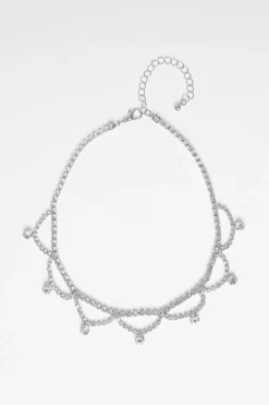 Quiz Diamante Scalloped Choker Silver Discount