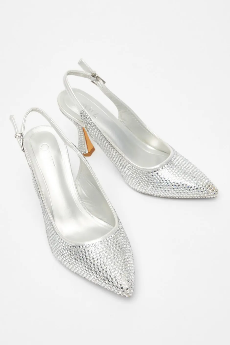 Quiz Silver Diamante Sling Back Court Heels Best