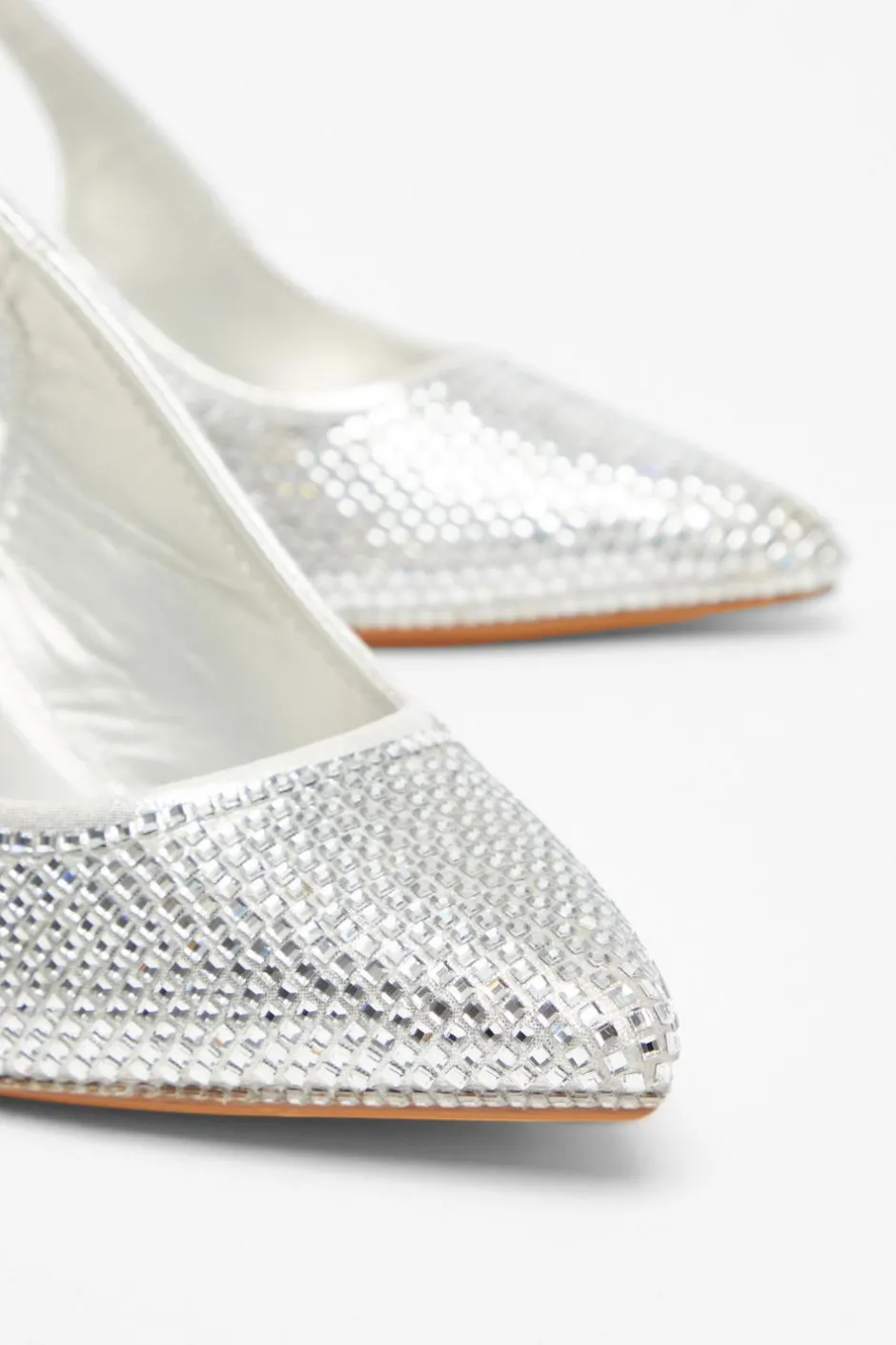 Quiz Silver Diamante Sling Back Court Heels Best