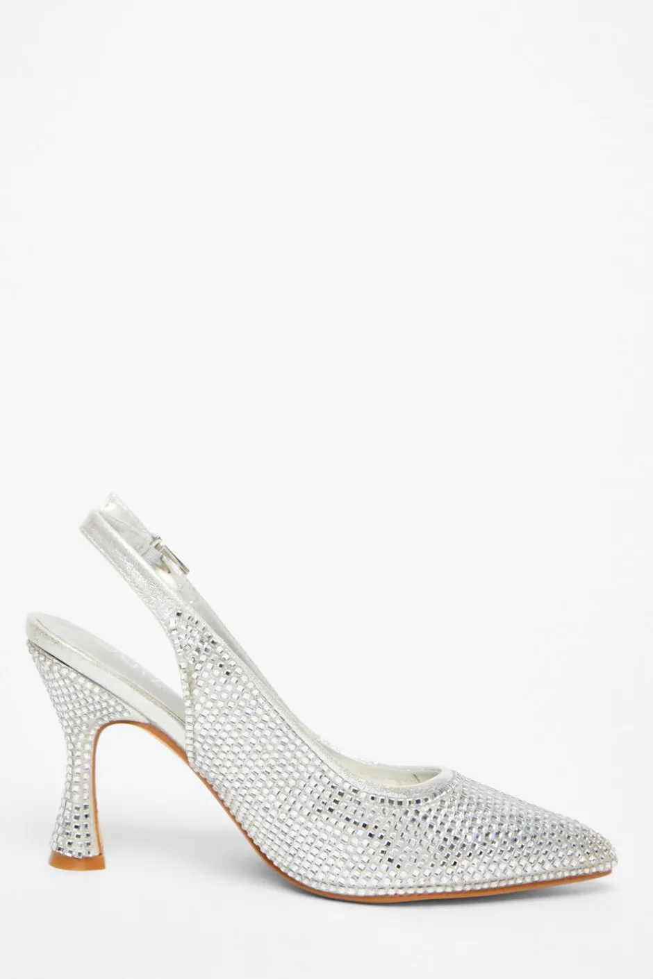 Quiz Silver Diamante Sling Back Court Heels Best