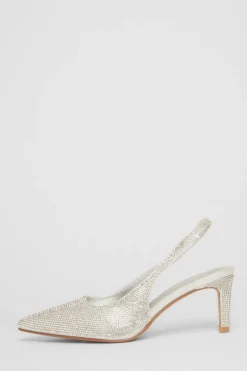 Quiz Diamante Sling Back Heels Silver Online