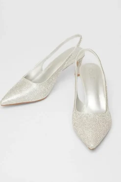 Quiz Diamante Sling Back Heels Silver Online