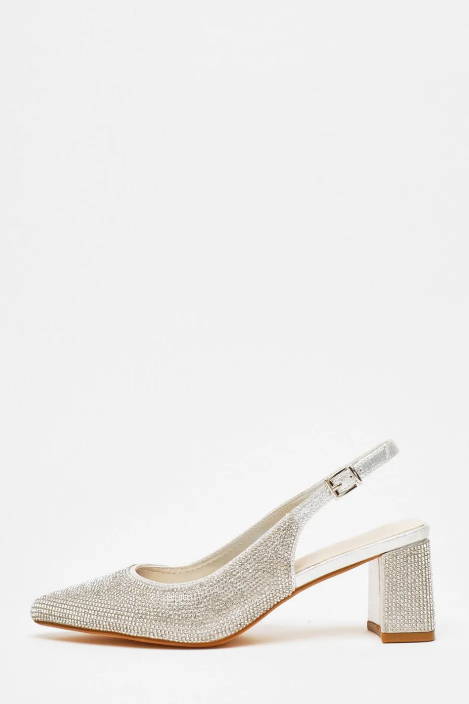 Quiz Silver Diamante Slingback Block Heel Sale