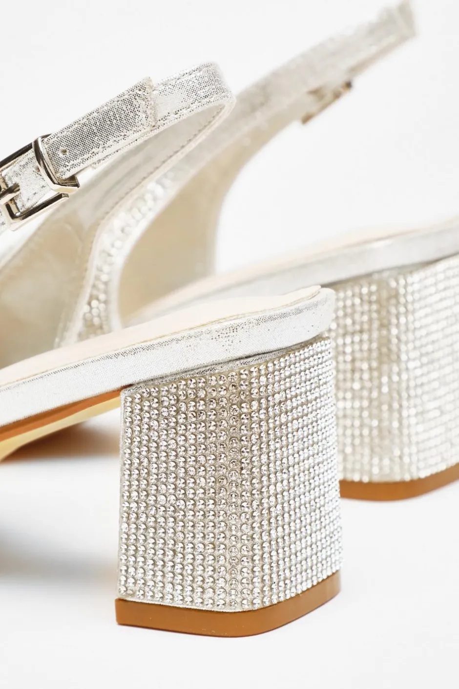 Quiz Silver Diamante Slingback Block Heel Sale