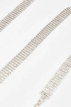 Quiz Diamante Small Chain Belt Silver Discount