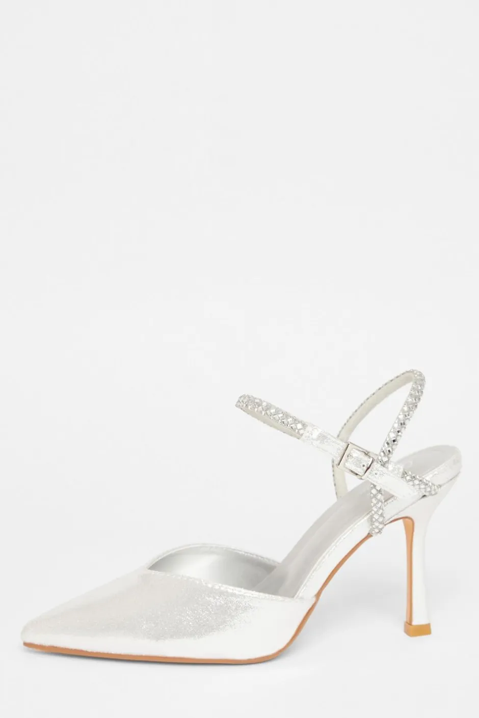 Quiz Diamante Strap Court Heels Silver Outlet
