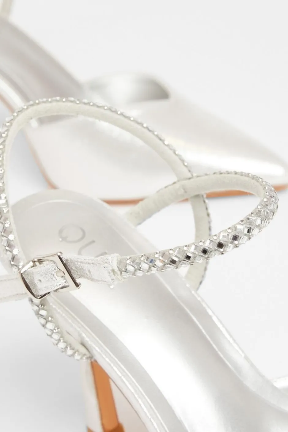 Quiz Diamante Strap Court Heels Silver Outlet