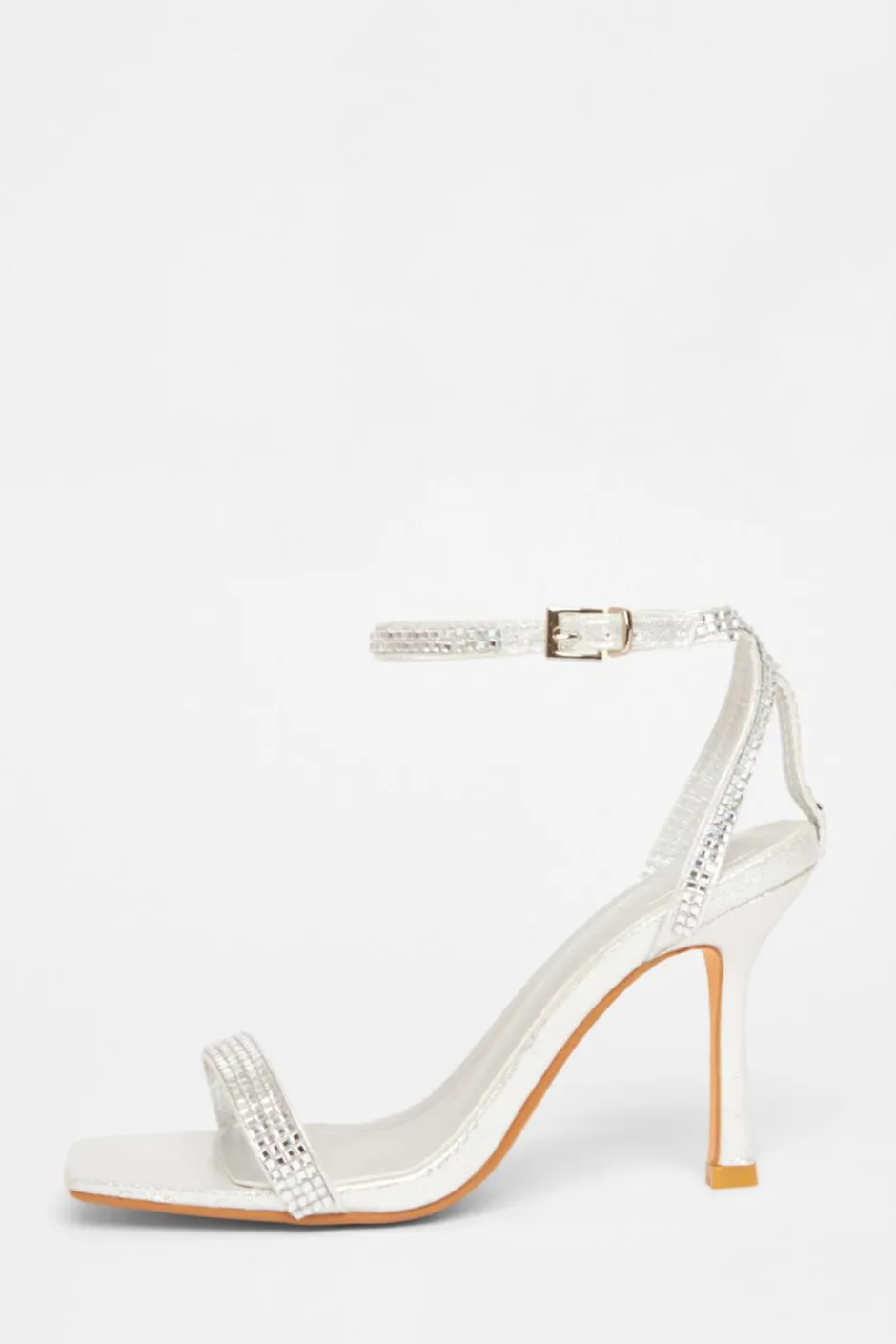 Quiz Diamante Strap Heels Silver