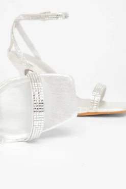 Quiz Diamante Strap Heels Silver