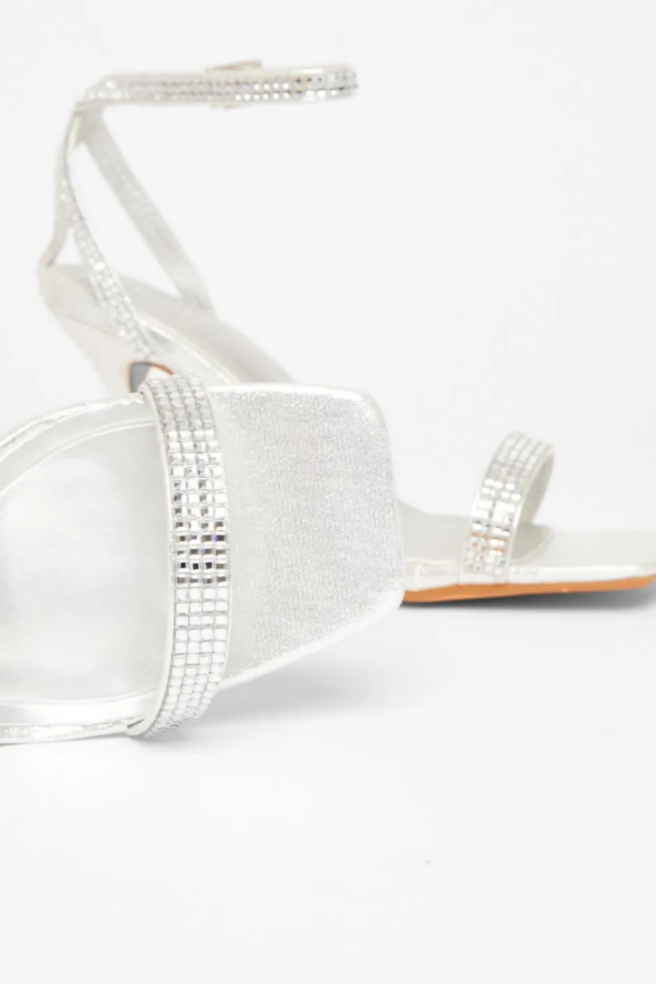 Quiz Diamante Strap Heels Silver