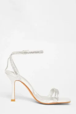 Quiz Diamante Strap Heels Silver