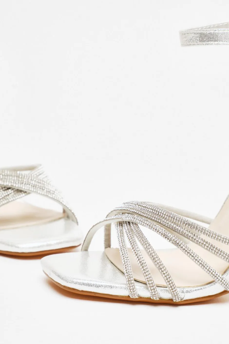 Quiz Diamante Strap Heeled Sandals Silver Sale