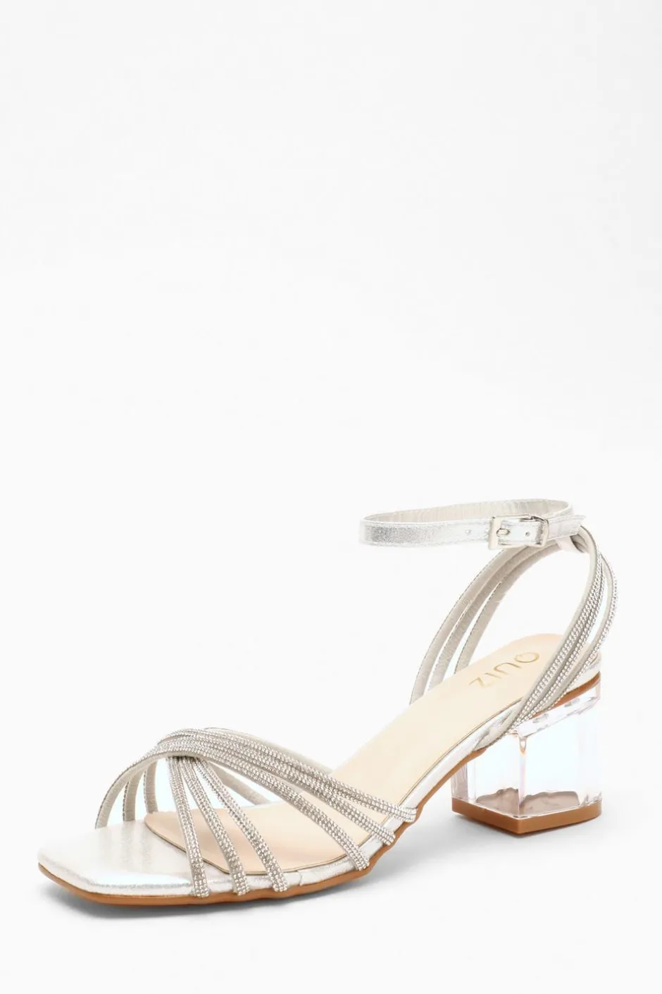 Quiz Diamante Strap Low Heeled Sandals Silver Sale