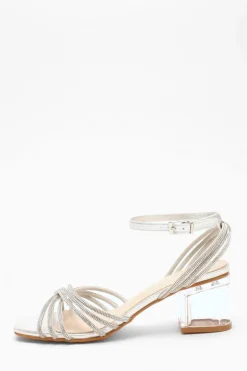 Quiz Diamante Strap Low Heeled Sandals Silver Sale