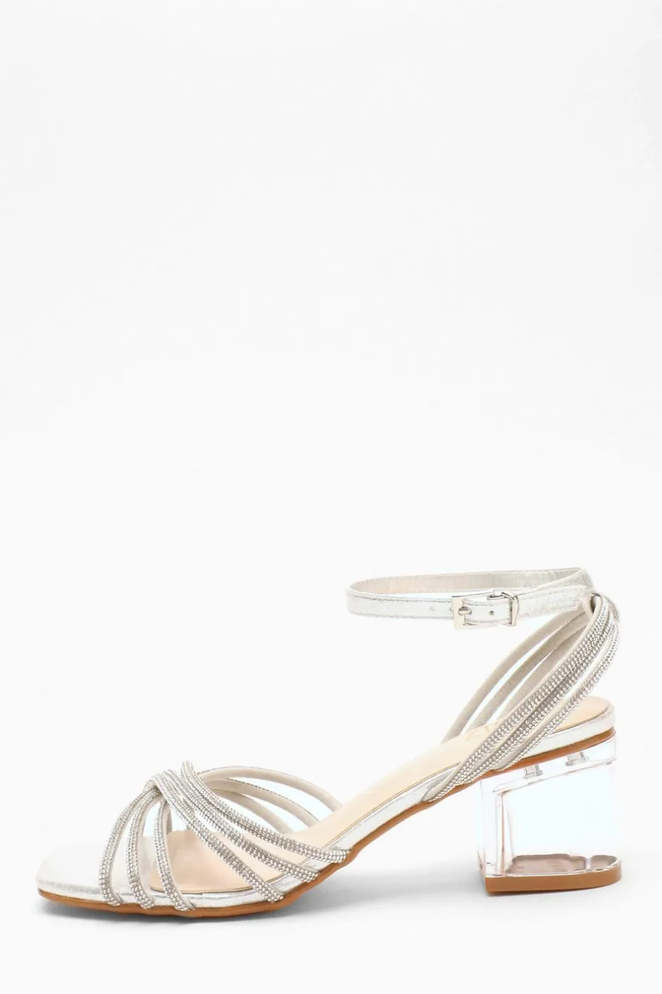 Quiz Diamante Strap Low Heeled Sandals Silver Sale