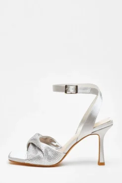 Quiz Diamante Strappy Block Heeled Sandals Silver