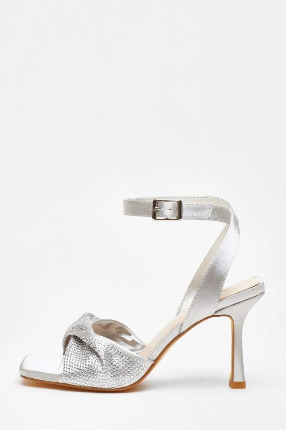 Quiz Diamante Strappy Block Heeled Sandals Silver