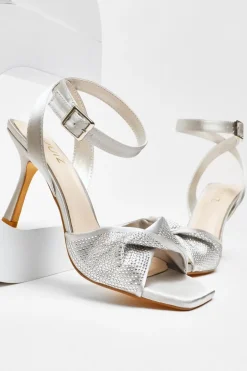 Quiz Diamante Strappy Block Heeled Sandals Silver