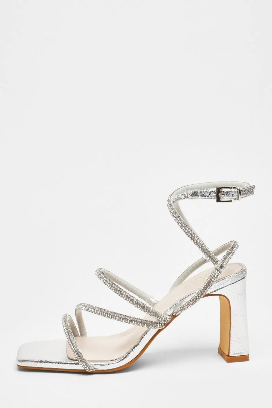 Quiz Diamante Strappy Block Heeled Sandals Silver Hot