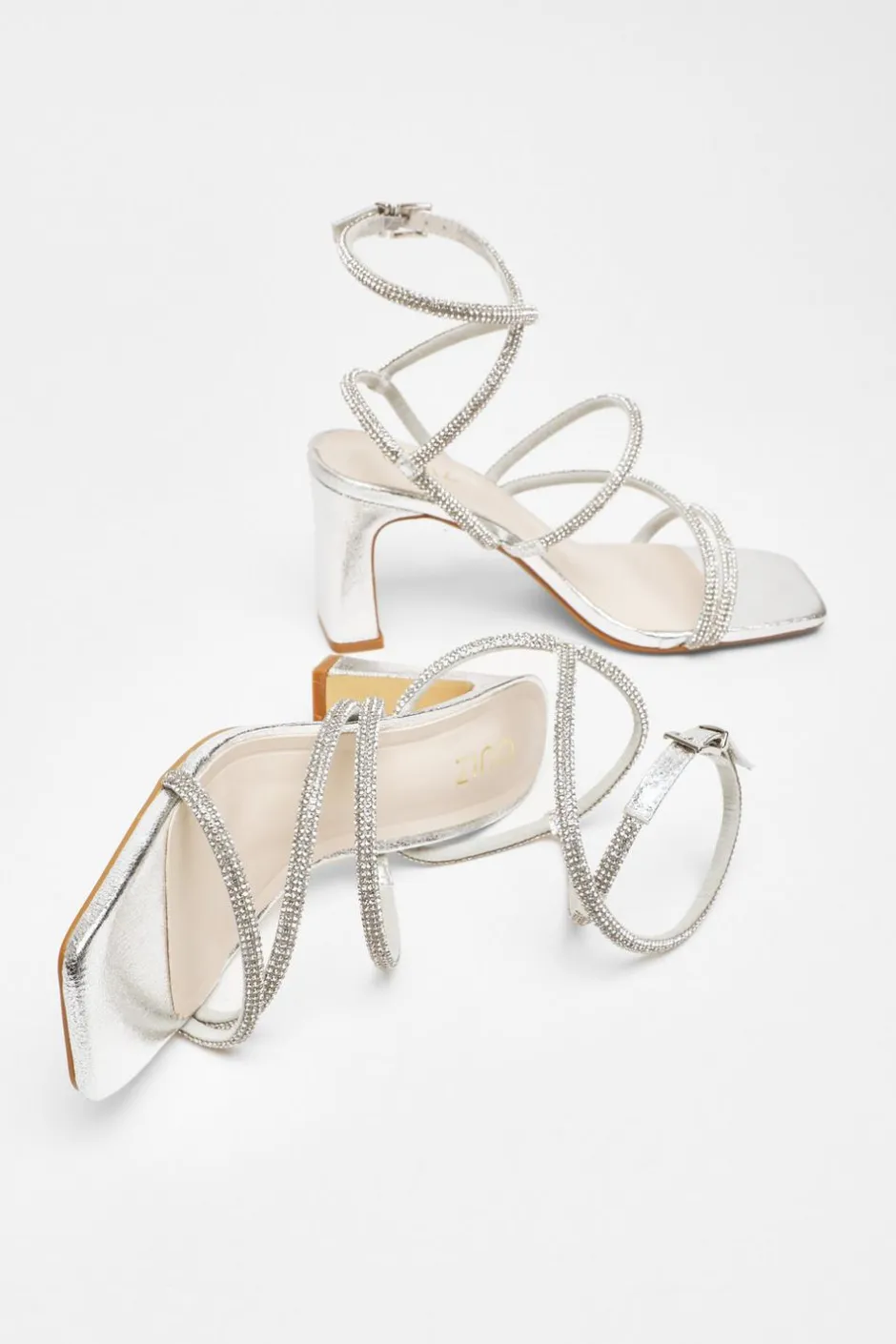Quiz Diamante Strappy Block Heeled Sandals Silver Hot