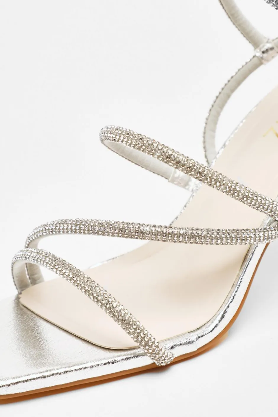 Quiz Diamante Strappy Block Heeled Sandals Silver Hot