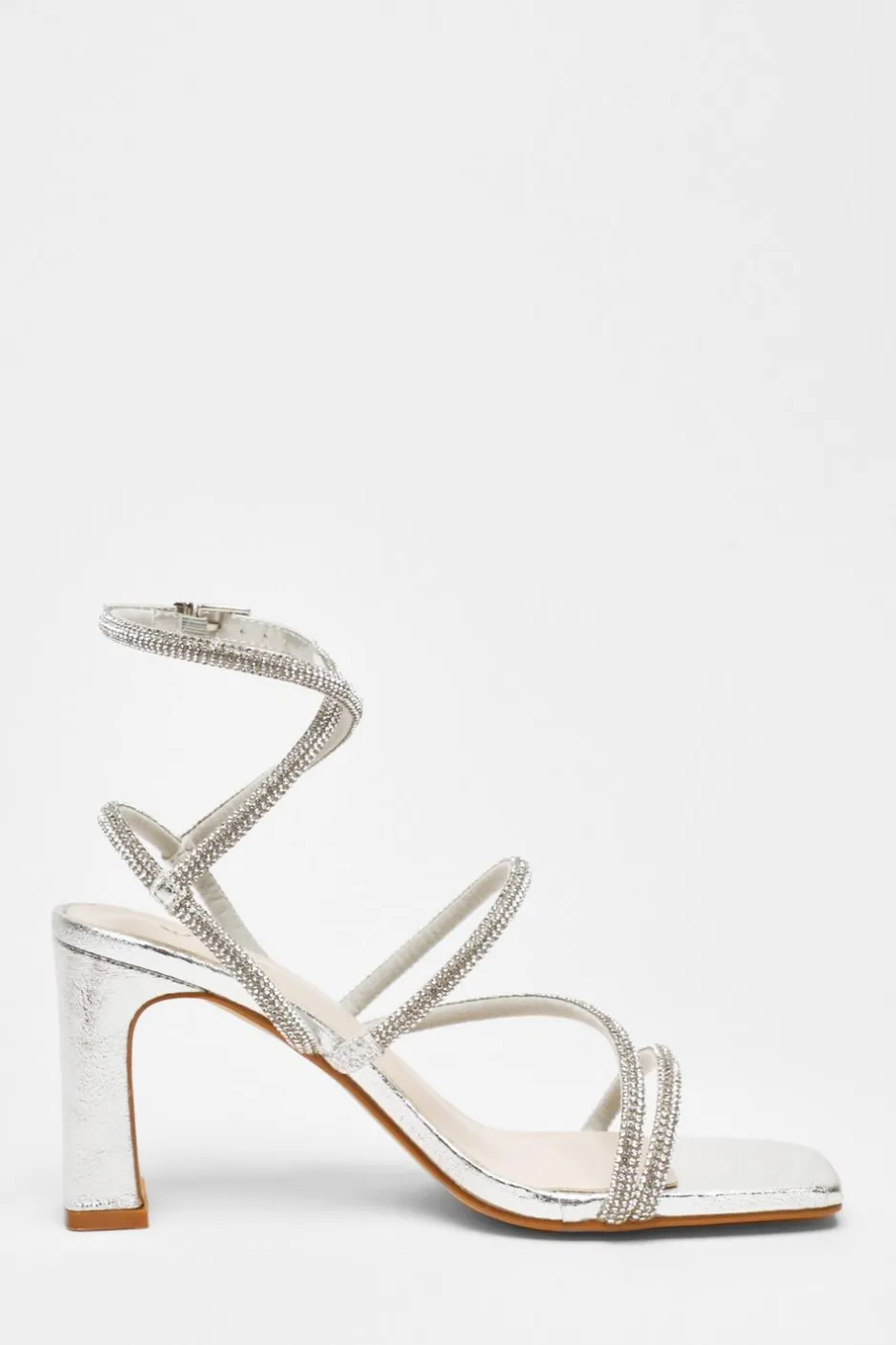 Quiz Diamante Strappy Block Heeled Sandals Silver Hot