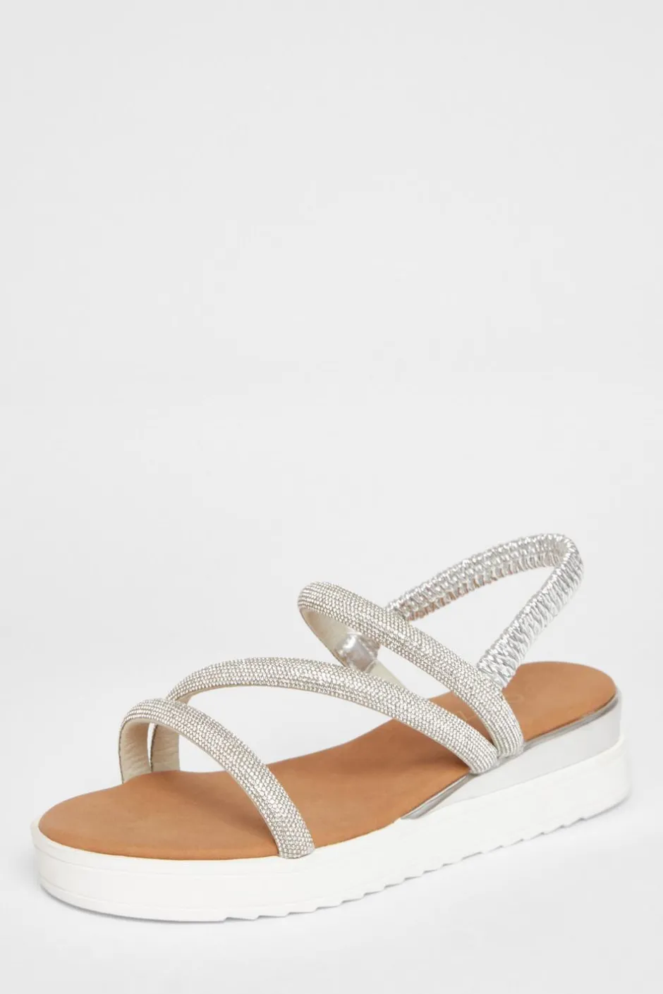 Quiz Silver Diamante Strappy Flatform Sandals