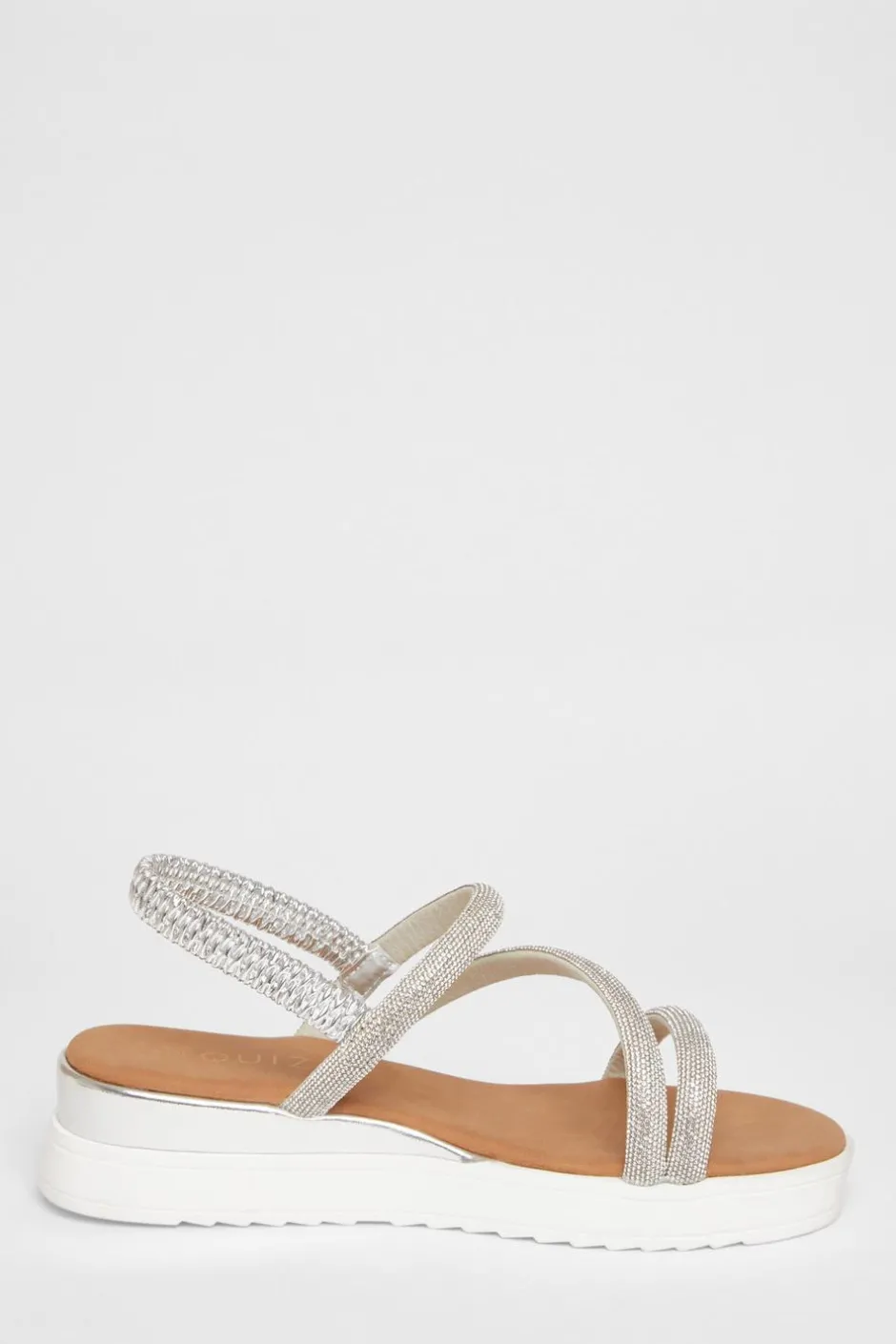 Quiz Silver Diamante Strappy Flatform Sandals