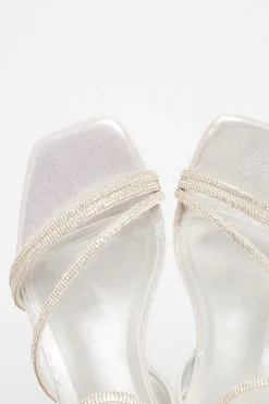 Quiz Diamante Strappy Sandals Silver