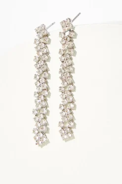 Quiz Silver Diamante Strip Drop Earrings Outlet