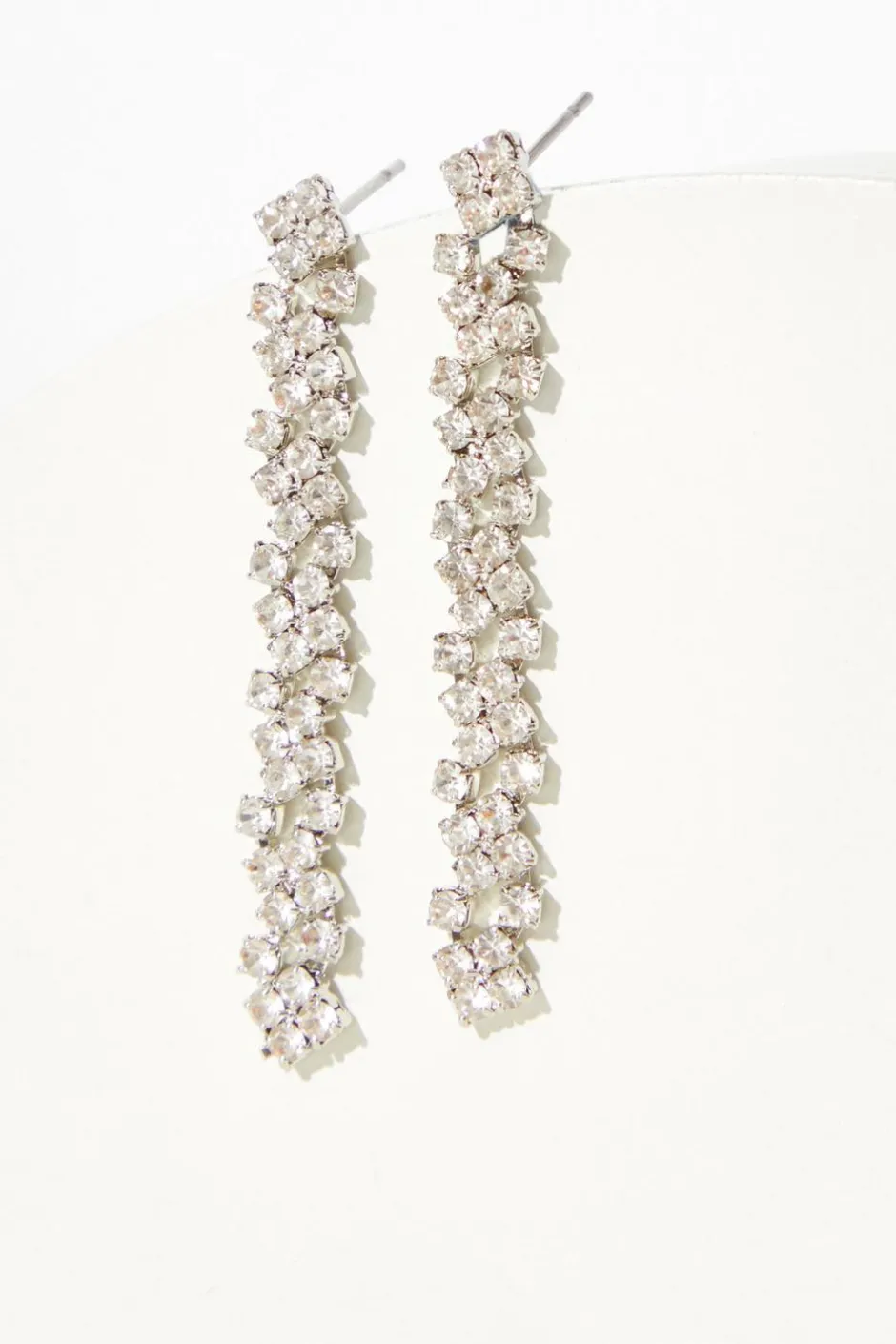 Quiz Silver Diamante Strip Drop Earrings Outlet