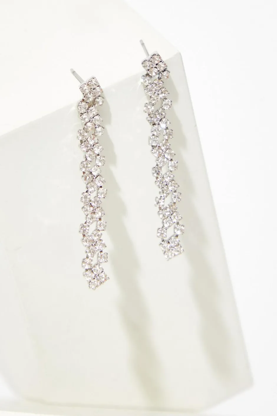 Quiz Silver Diamante Strip Drop Earrings Outlet