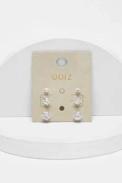 Quiz Silver Diamante Stud Earring Set Hot